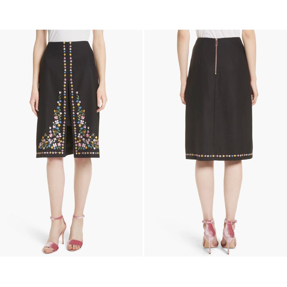 Ted Baker Hampton Floral Embroidered Black‎ A-Line Skirt Size 4 NWT